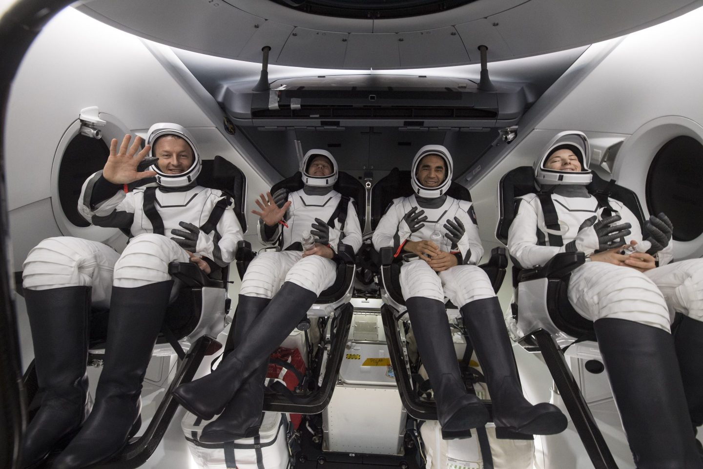 Astronauts in the SpaceX Crew Dragon Endurance spacecraft.