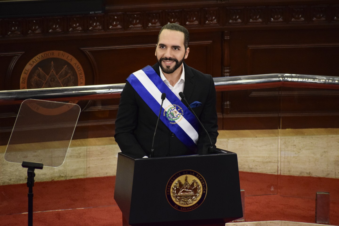 Salvadoran President Nayib Bukele delivers a speech during an address to the nation in San Salvador, El Salvador, on June 1, 2022.
