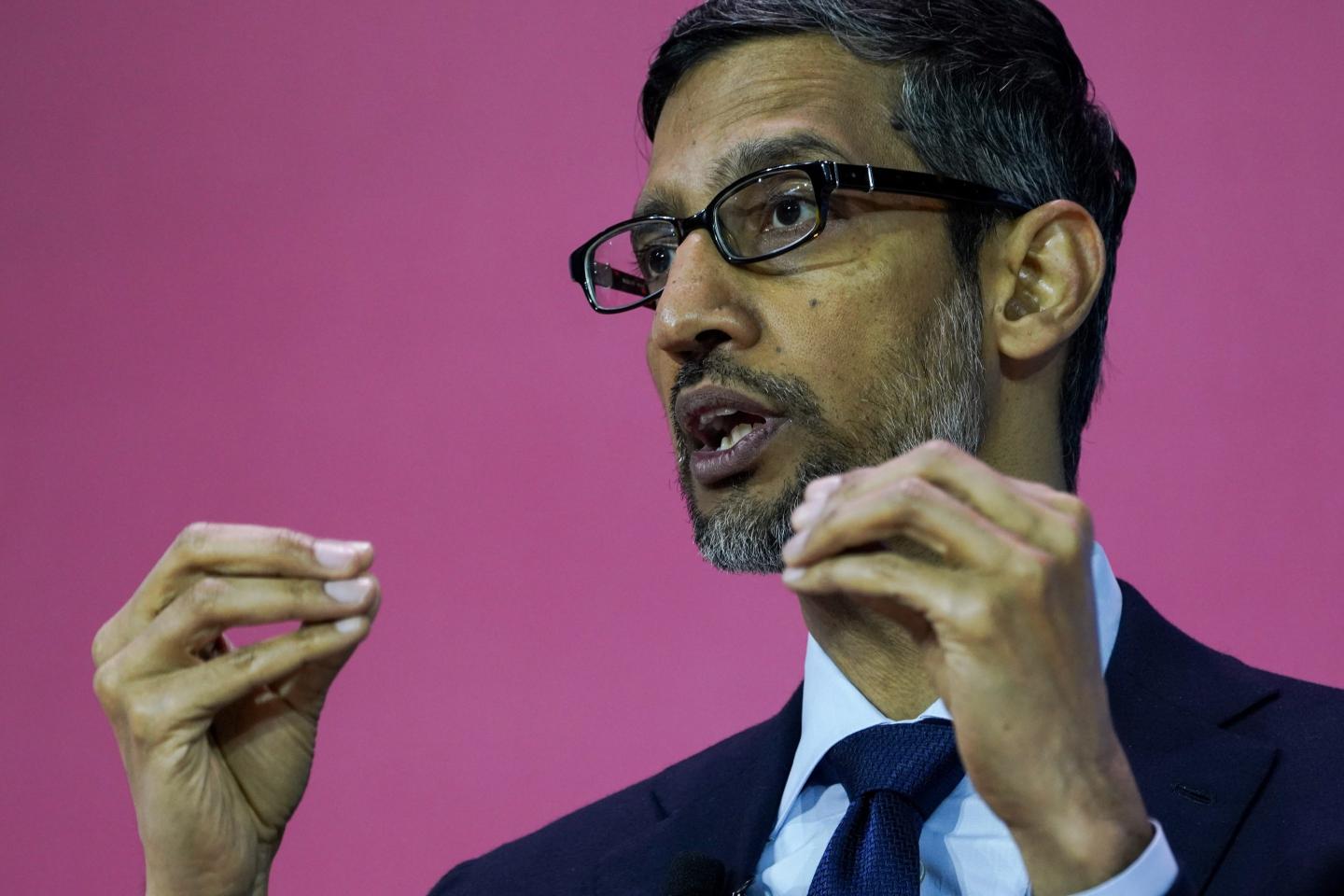 Alphabet CEO Sundar Pichai speaks during the CEO Summit of the Americas hosted by the U.S. Chamber of Commerce in Los Angeles, Calif., on June 9, 2022.