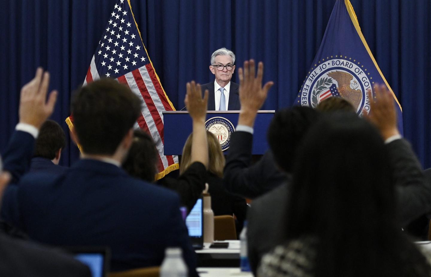 Photo of U.S. Federal Reserve Chair Jerome Powell speaking at a news conference on June 15, 2022.