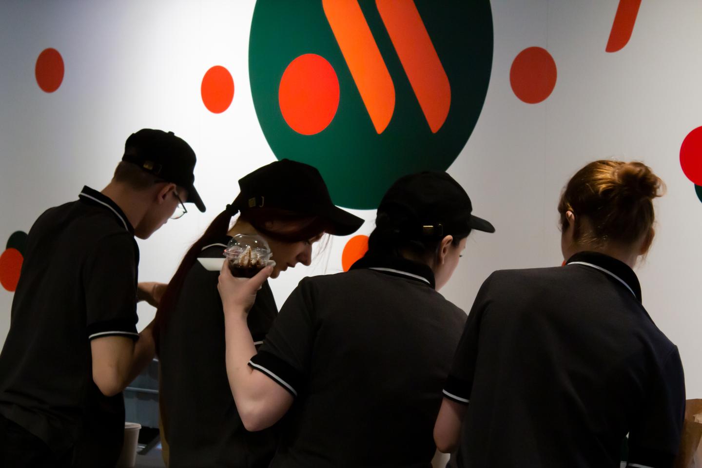 Employees at a McDonald's replacement restaurant in Moscow packing orders