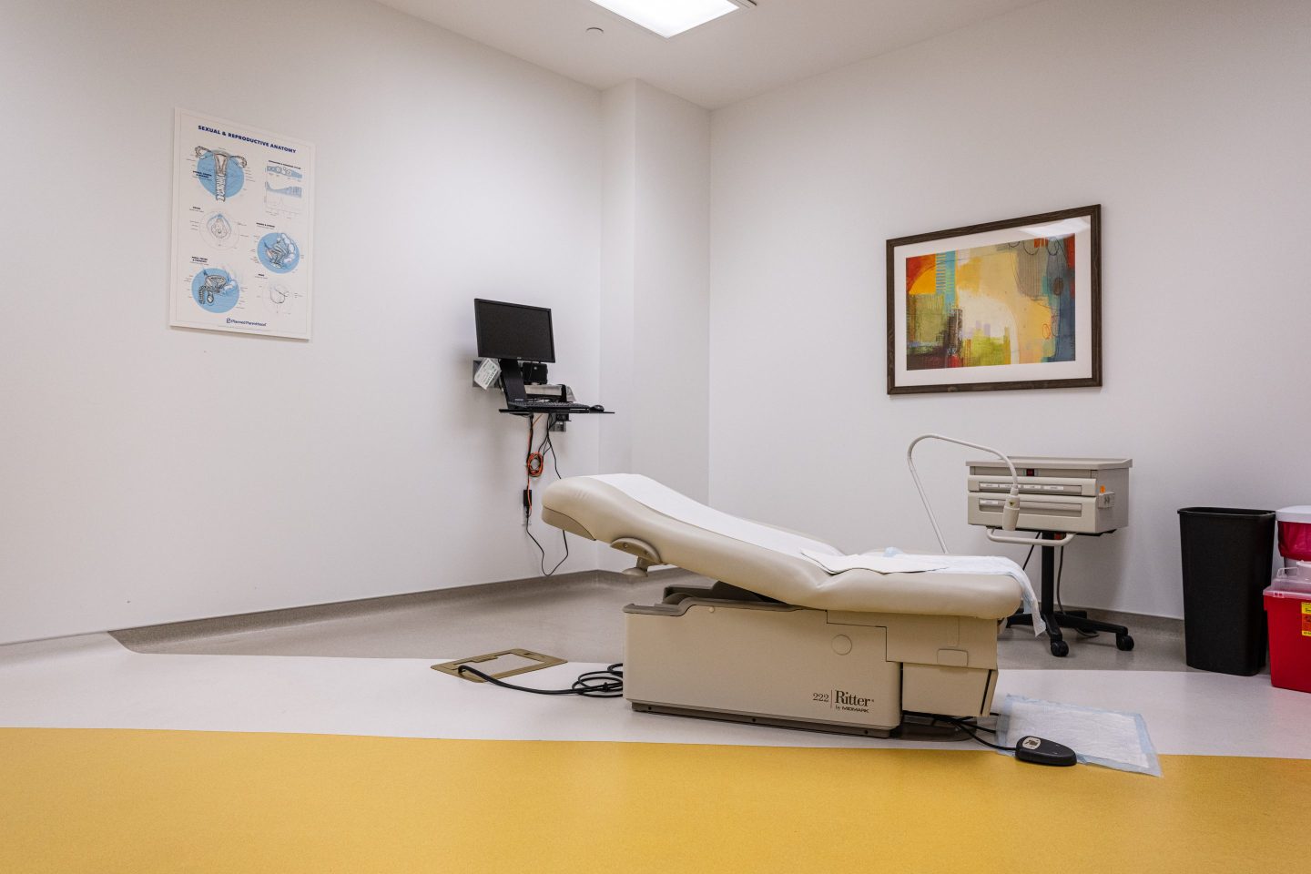 An exam table in a room where surgeries, including abortions, are performed is seen at a Planned Parenthood