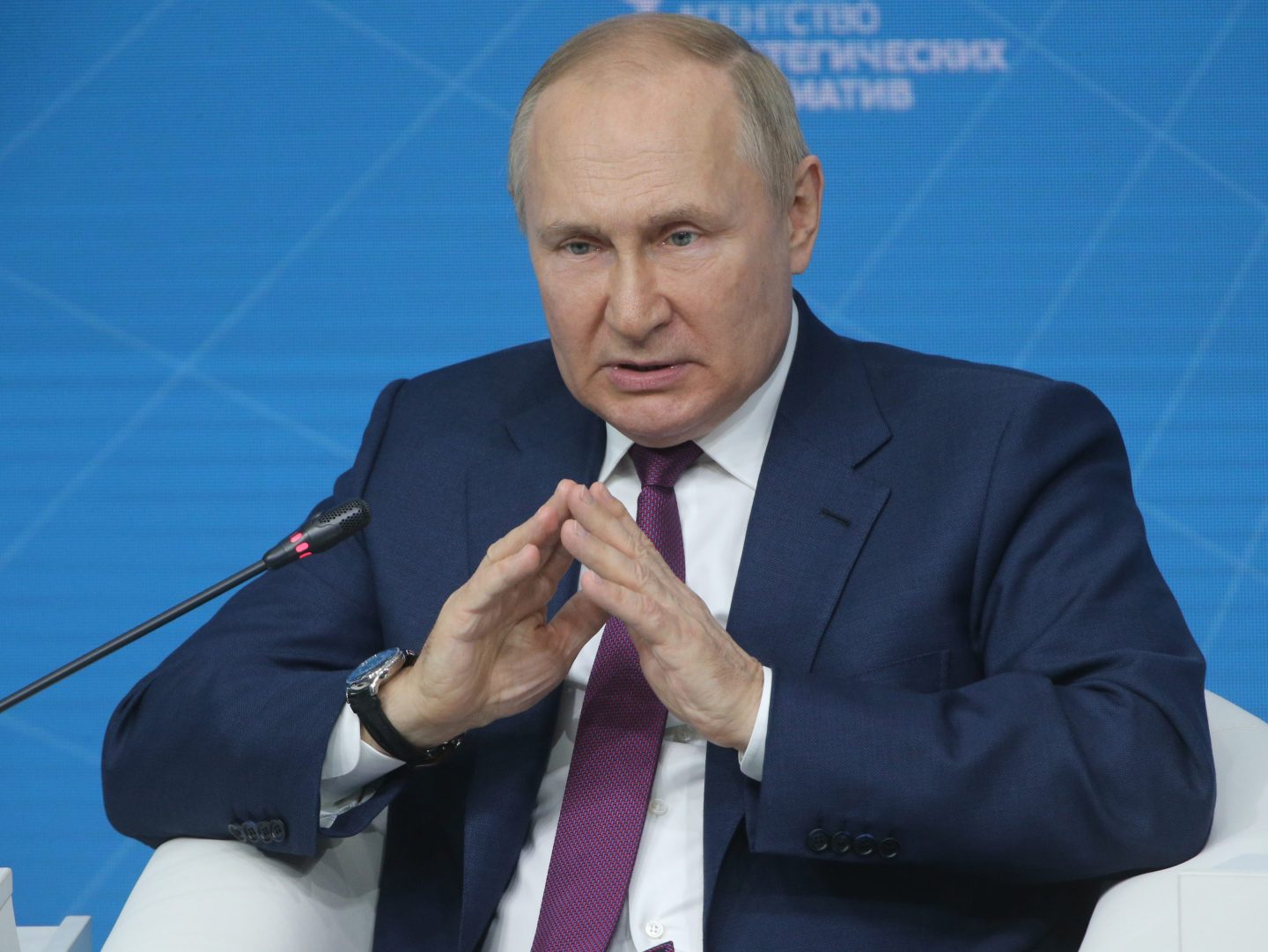 Russian President Vladimir Putin, pictured at the Powerful Ideas for New Times Forum on July 20 in Moscow, has been described by the head of the CIA as "entirely too healthy."
