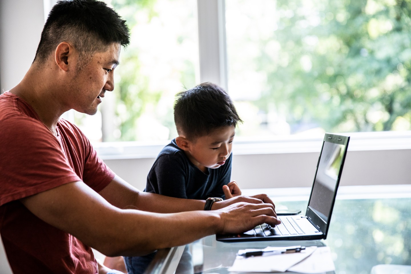 Father working from home