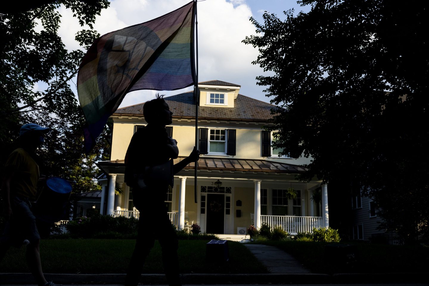 Abortion rights activists with Our Rights D.C. walk march to the house of Supreme Court Justice Brett Kavanaugh on June 29 in Chevy Chase, Maryland.