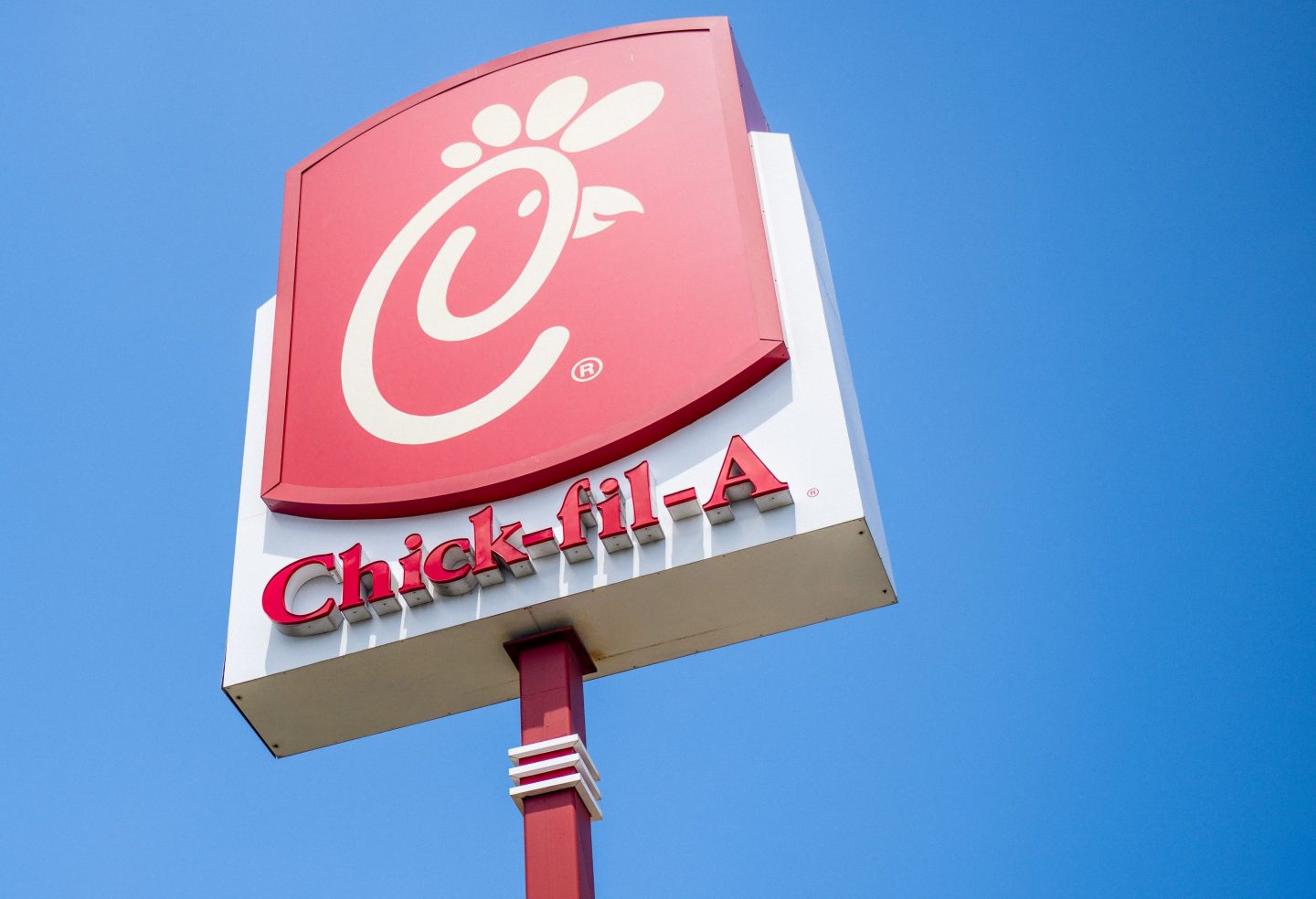 A Chick-fil-A restaurant sign.