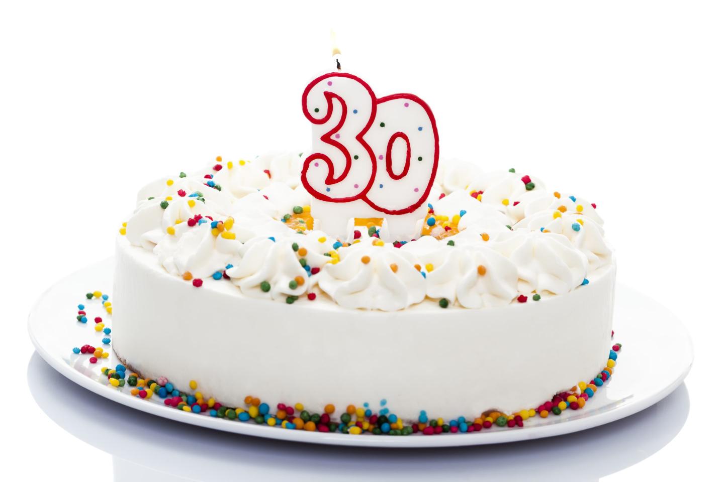 Birthday cake with candle for 30