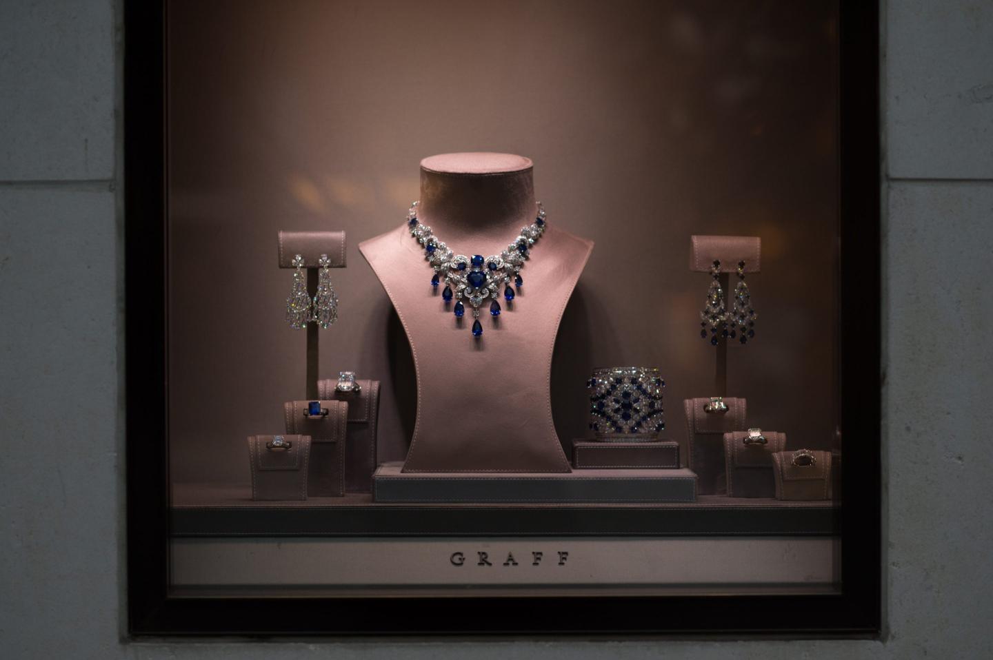 Jewelry display at Graff Diamonds boutique