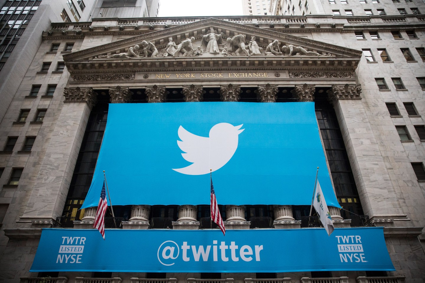 Twitter logo on the New York Stock Exchange