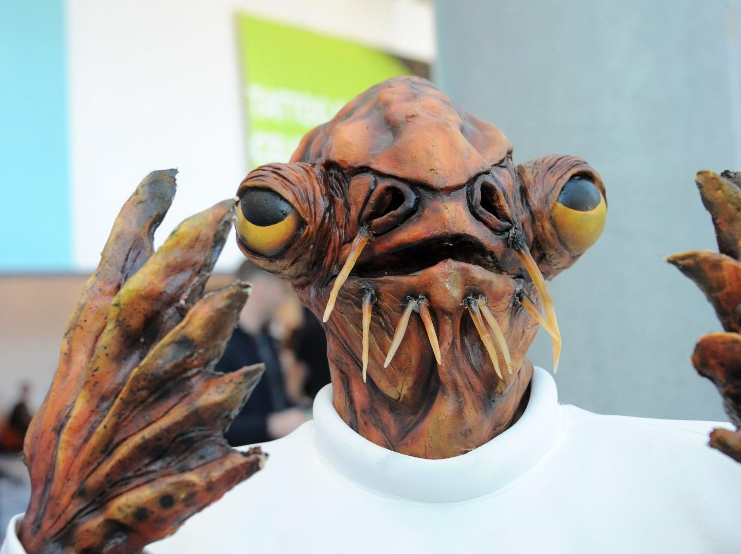 A person dressed as Admiral Ackbar from Star Wars