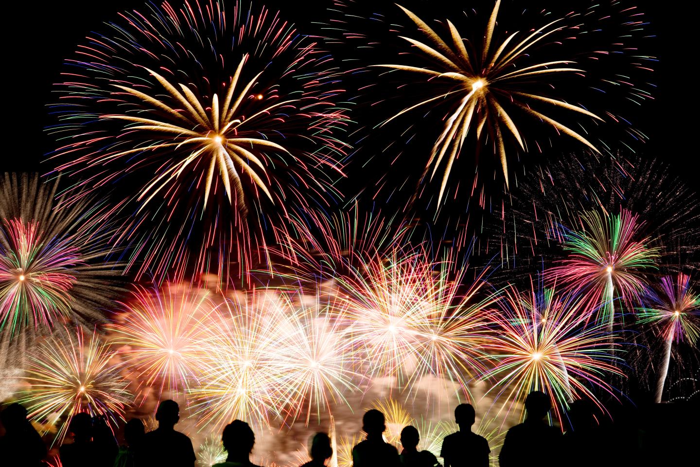 An audience watching fireworks