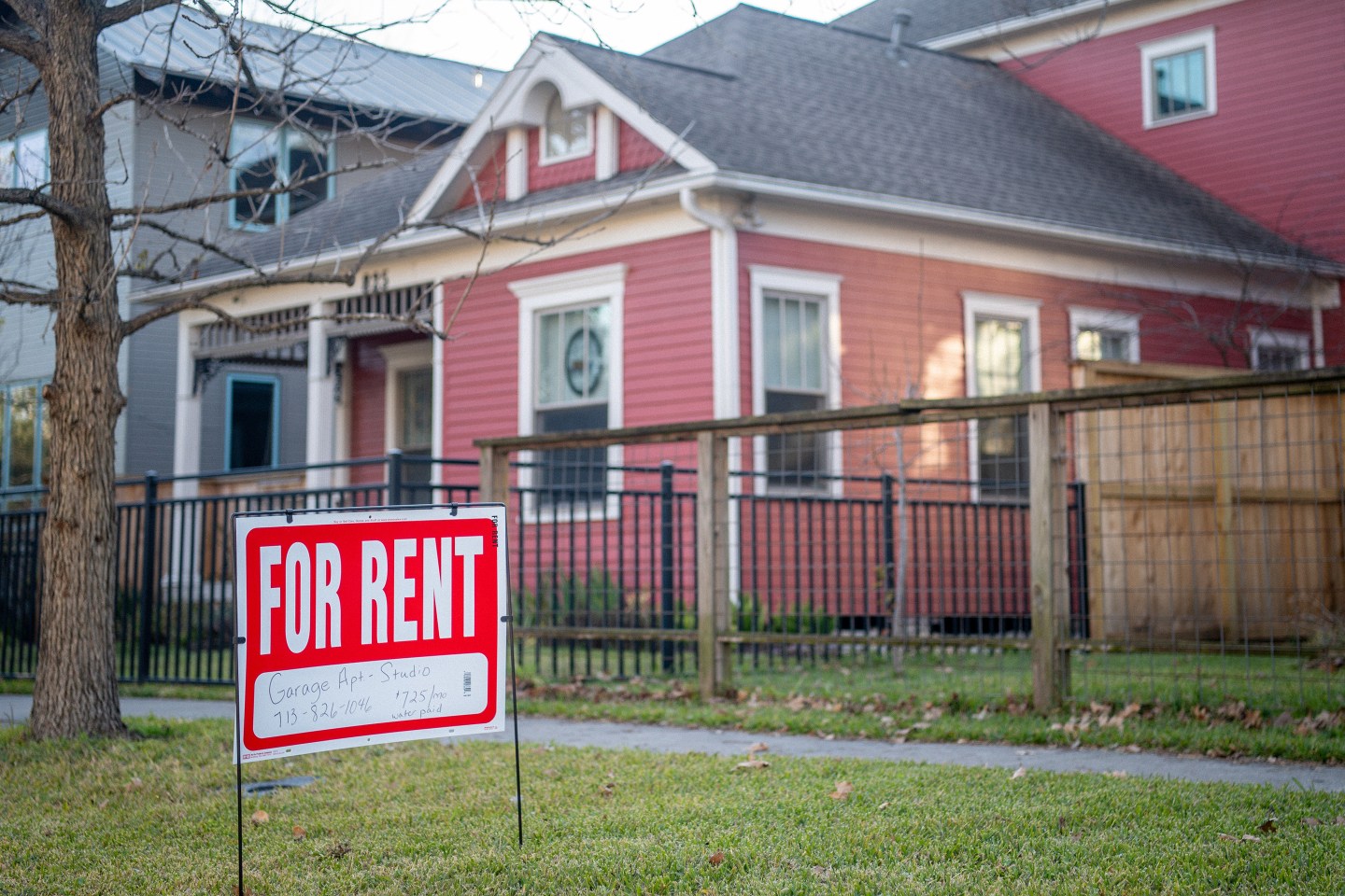 For rent sign outside of home in Houston, Texas.