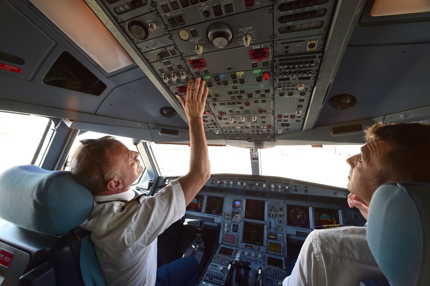 In the cockpit of an Airbus A330-200.