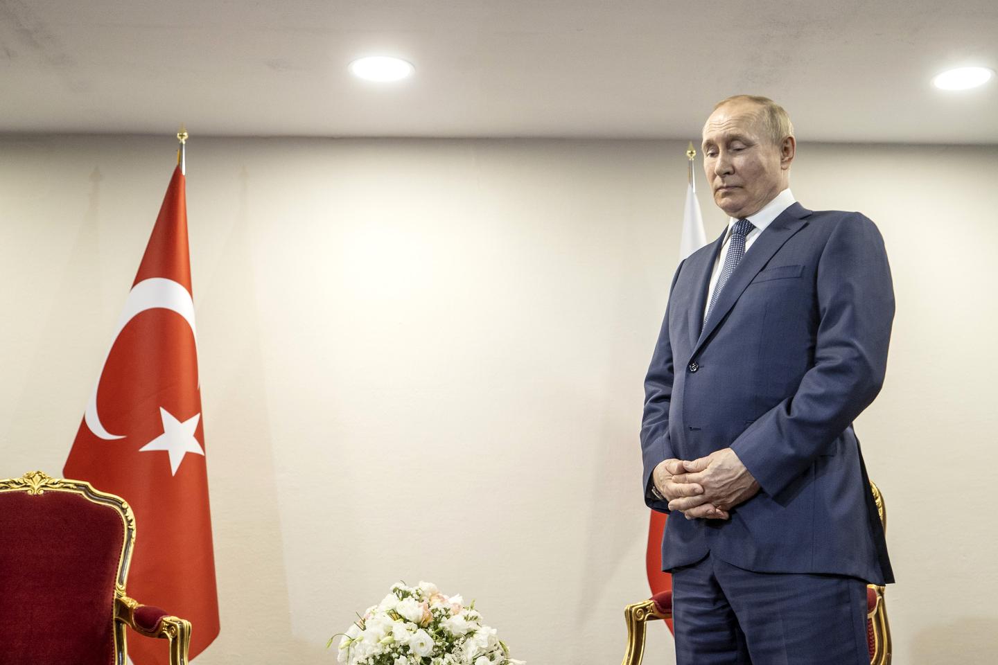 Russian President Vladimir Putin is seen ahead of a meeting with Turkish President Recep Tayyip Erdogan.