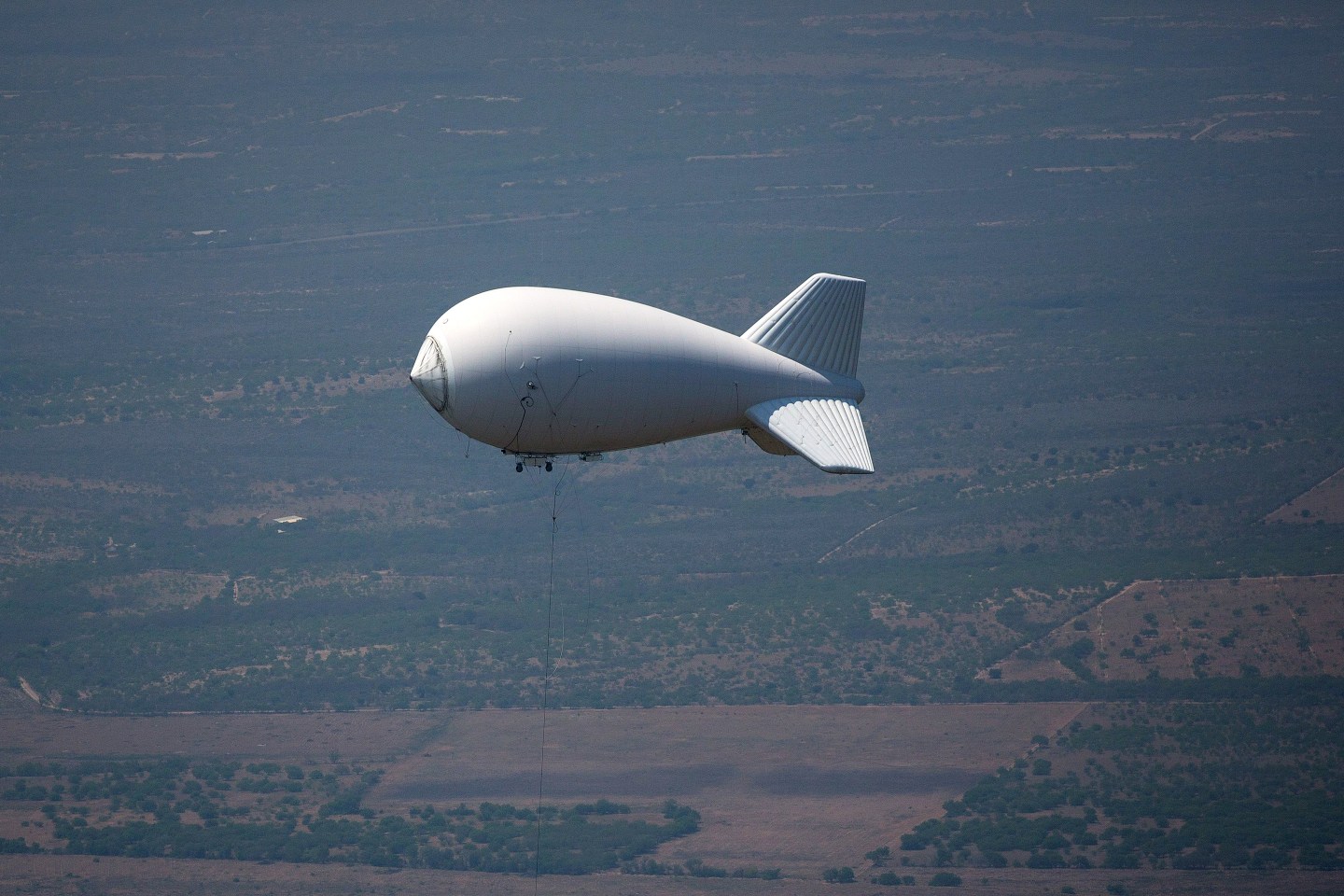 A surveillance balloon by the US-Mexico border is pictured on March 27, 2018 in the Rio Grande Valley Sector.