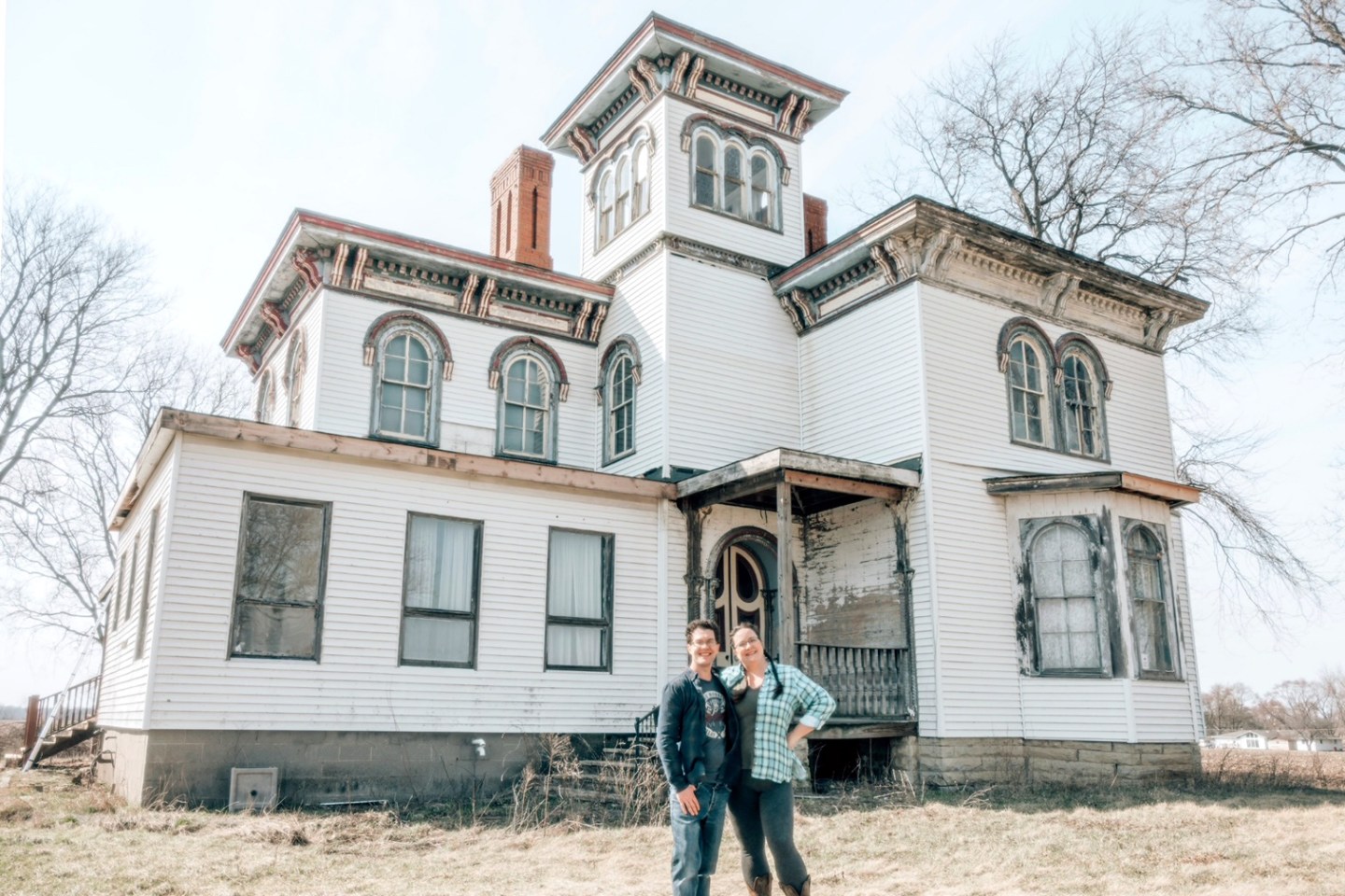 Bea and Mike Francis-MacRae outside their Victorian mansion.