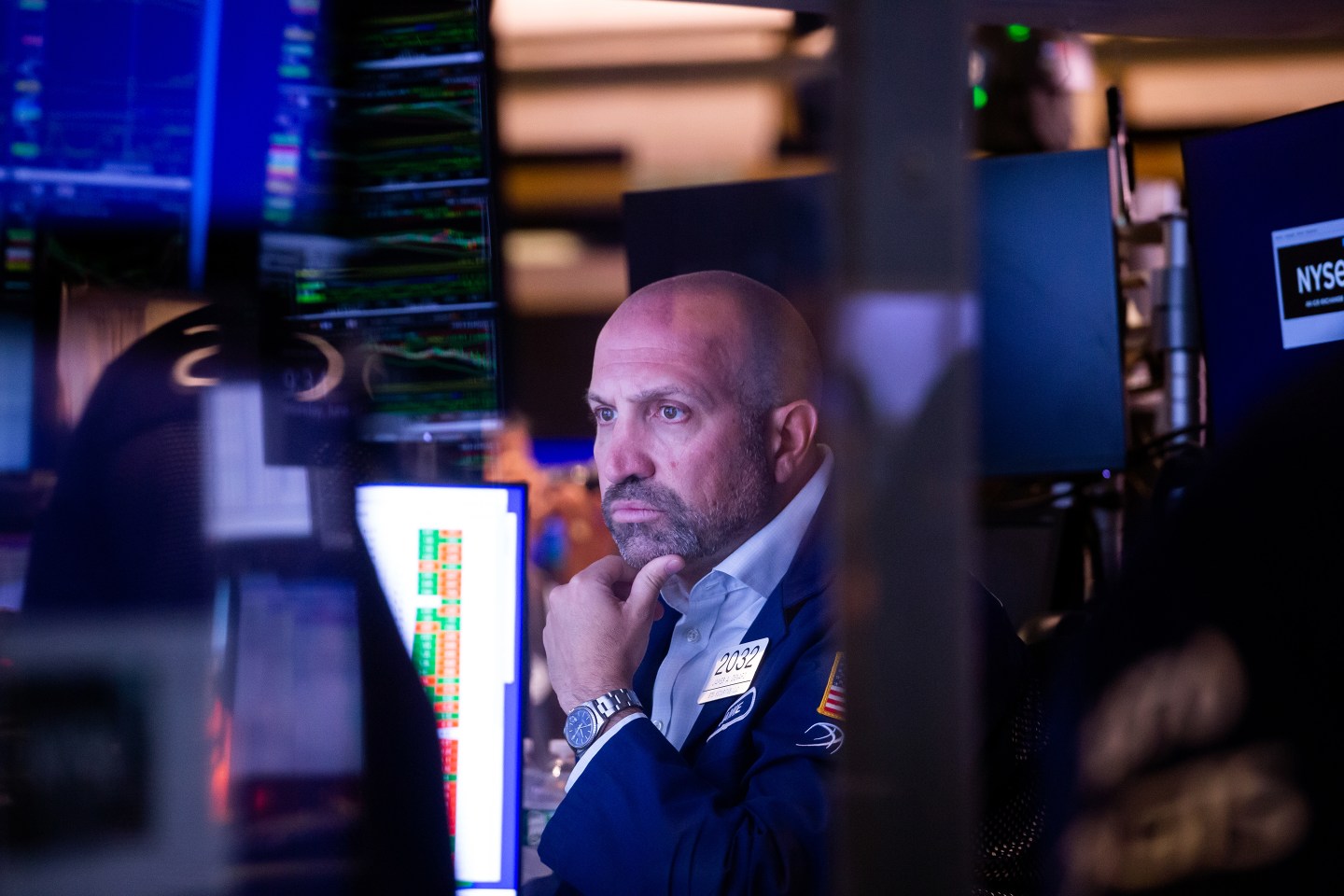 A trader works on the floor of the New York Stock Exchange.