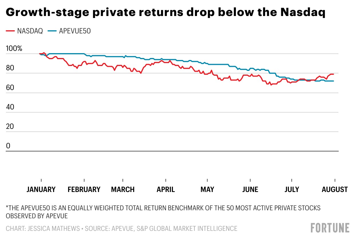 Growth-stage private companies are now performing worse than the Nasdaq