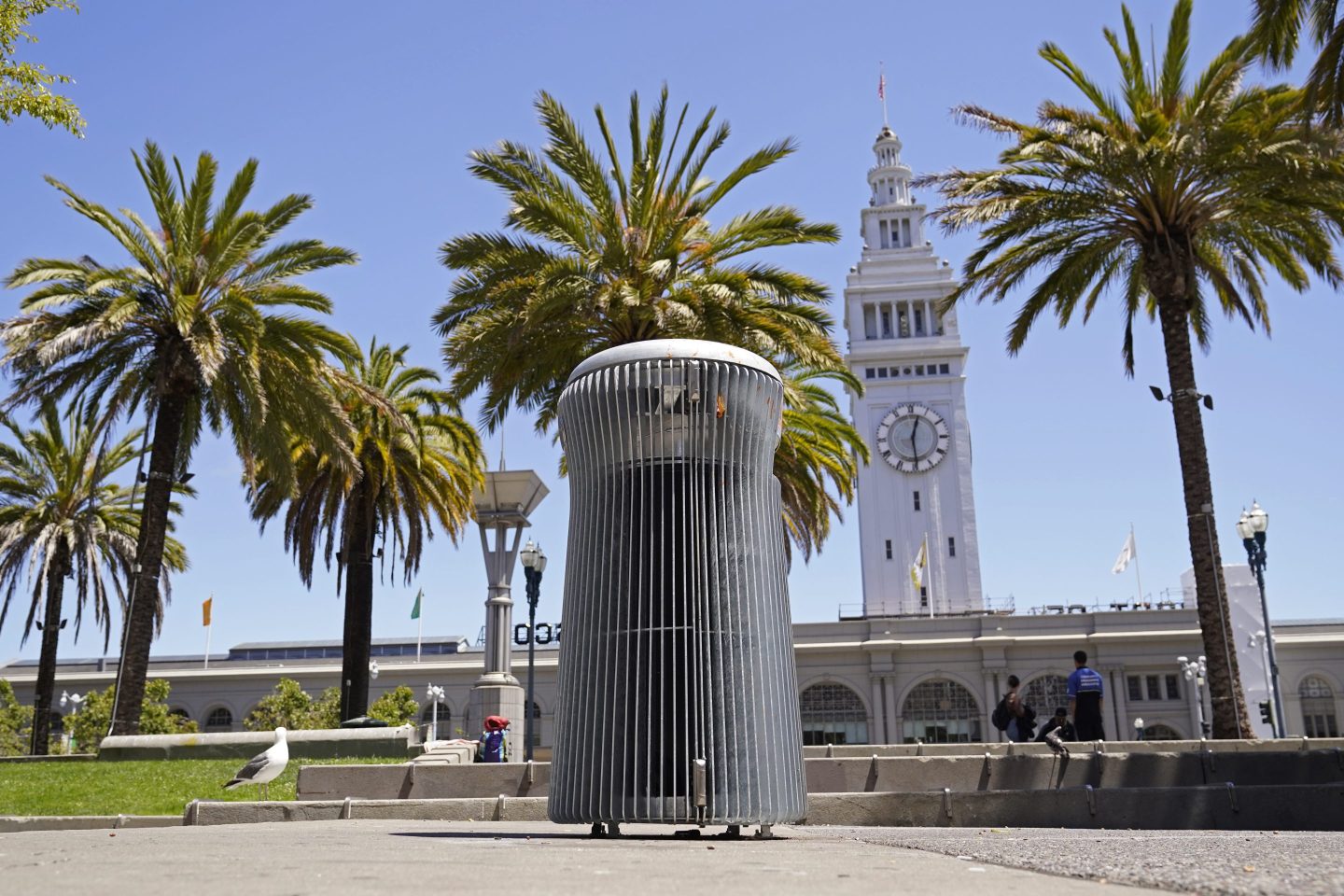A prototype trash can called Salt and Pepper is seen near the Embarcadero and Ferry Building in San Francisco on July 26. What takes years to make and costs more than $20,000? A trash can in San Francisco. The pricey, boxy bin is one of three custom-made trash cans the city is testing this summer as part of its yearslong search for another tool to fight its battle against dirty streets.