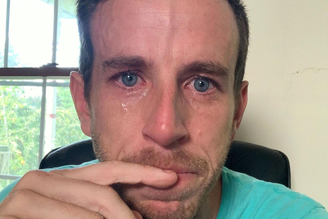 Braden Wallake crying.