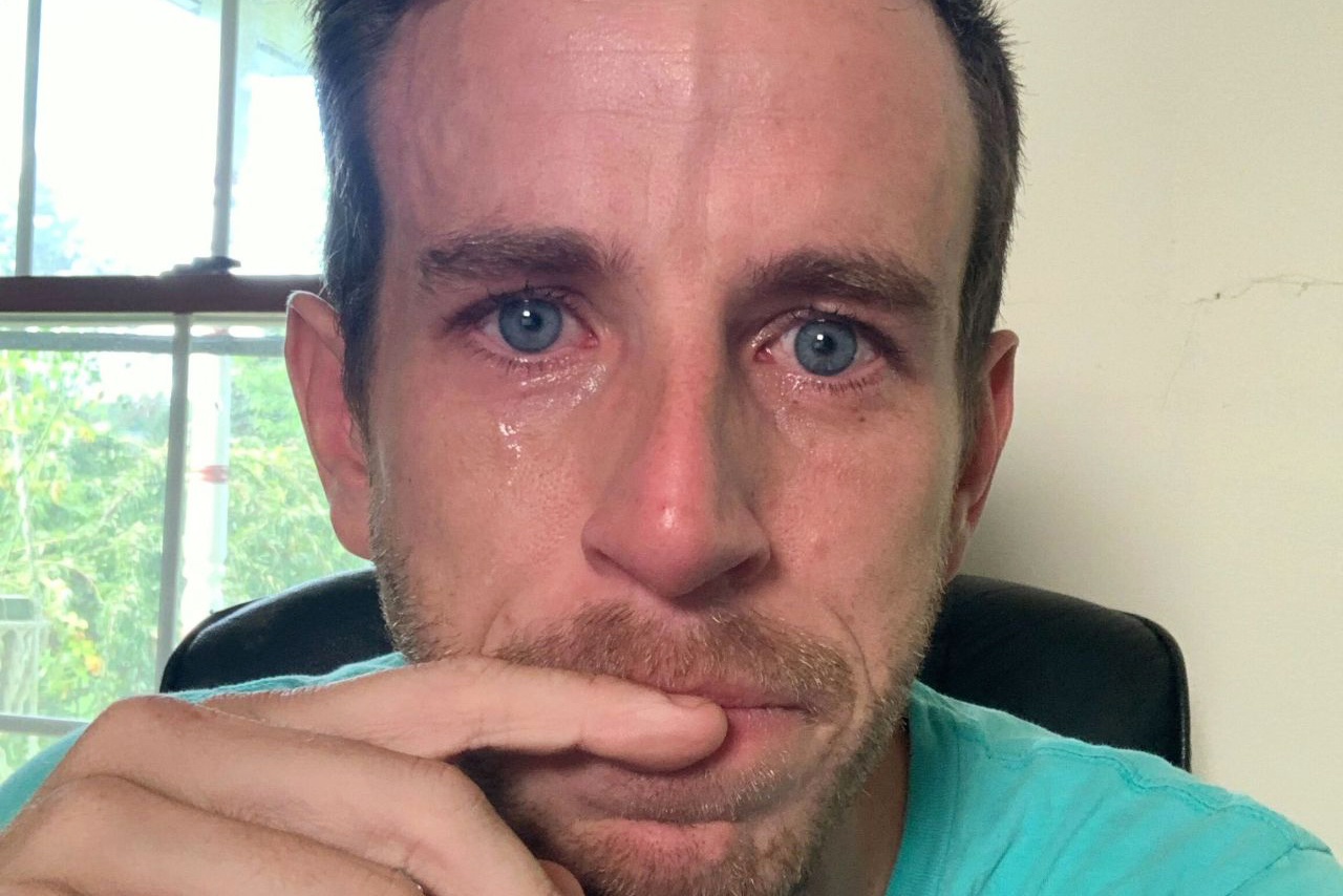 Braden Wallake crying.