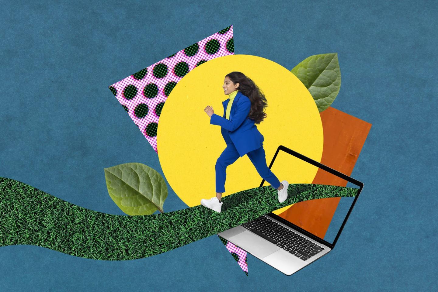 Illustration of woman running in work attire