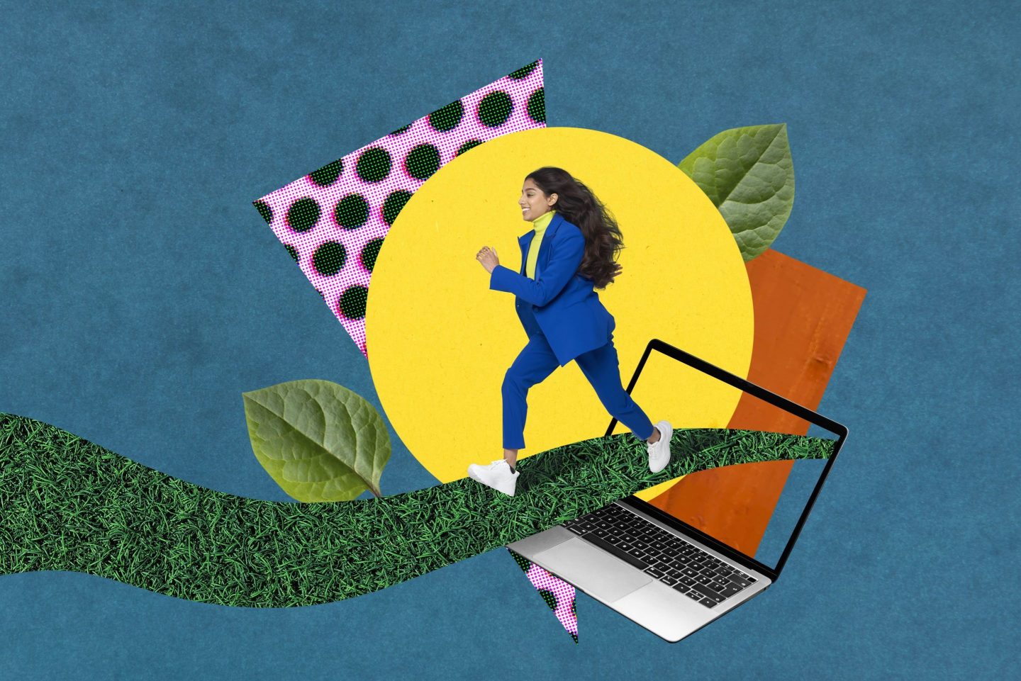 Illustration of woman running in work attire