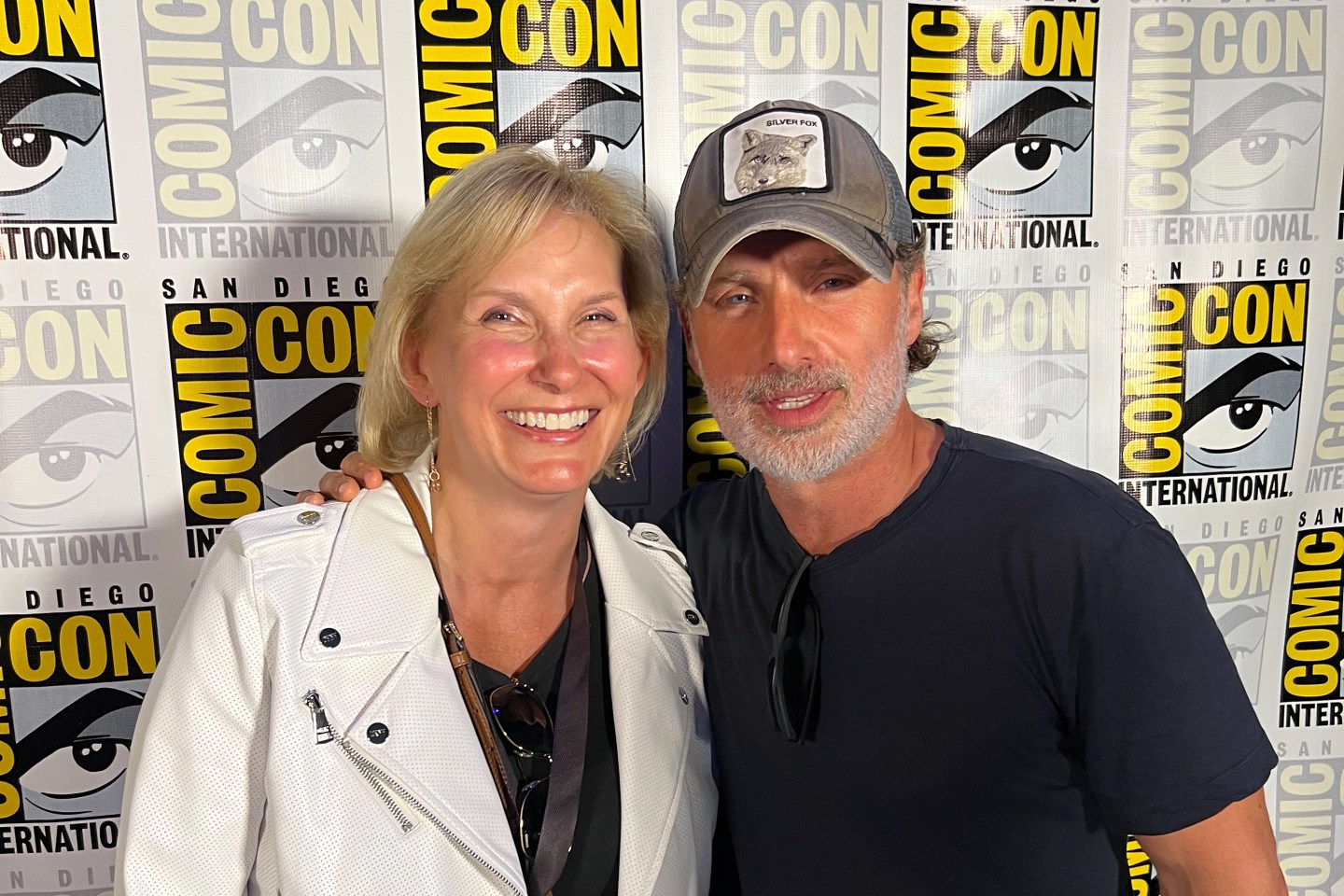 Christina Spade, AMC Networks CFO and COO, with actor Andrew Lincoln, who portrays Rick Grimes in The Walking Dead at San Diego Comic-Con in July 2022.