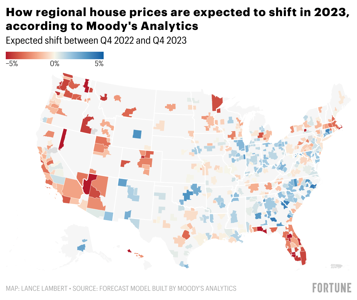 Chart showing how regional house prices in the U.S. are expected to shift