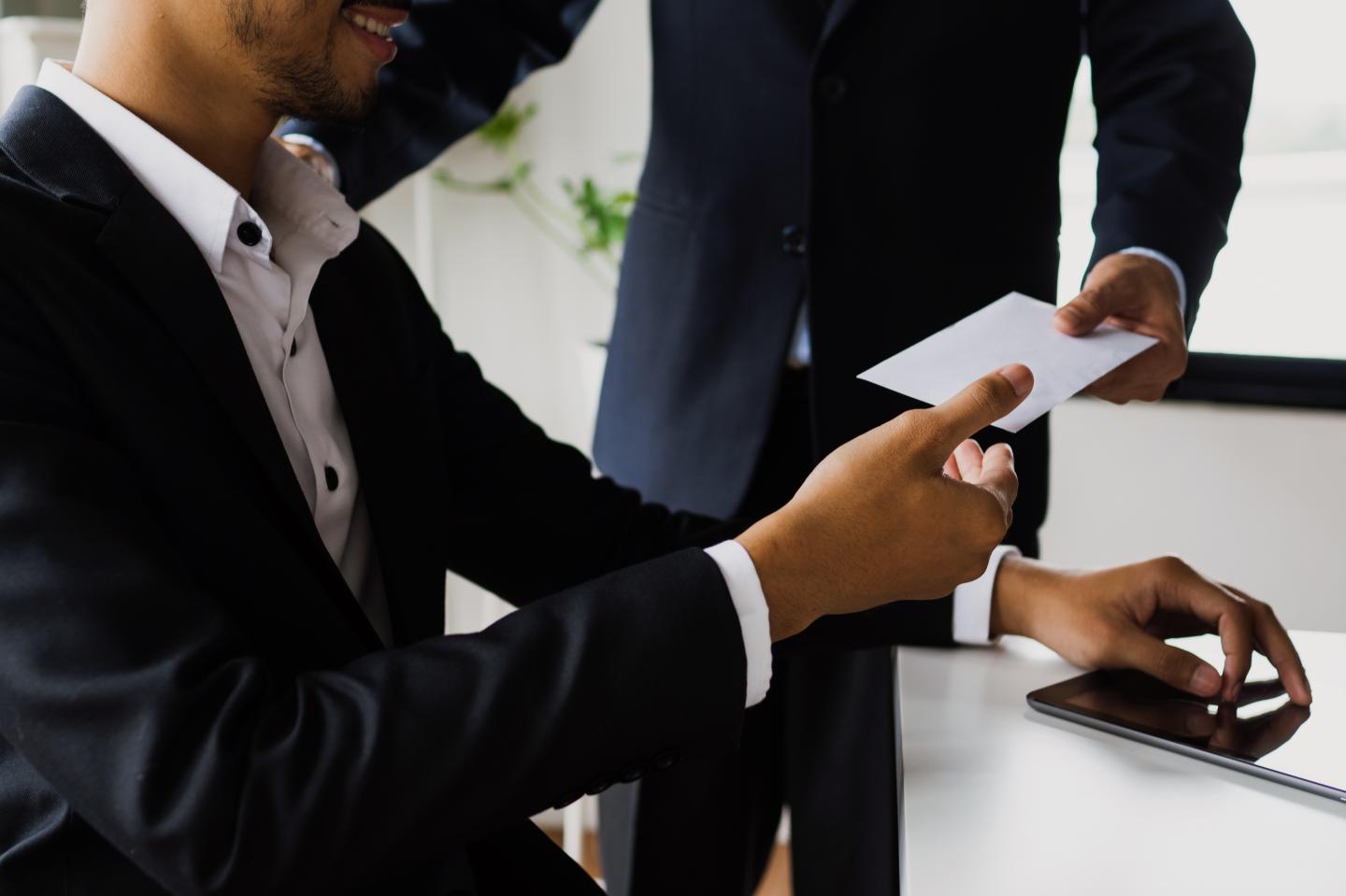 Businessman get bonus and salary from manager, Outstanding employee