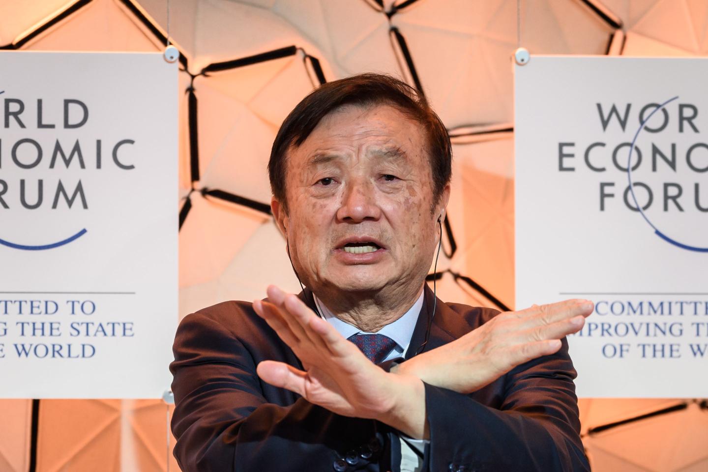 Huawei CEO Ren Zhengfei onstage during a session at the World Economic Forum in Davos, Switzerland, on January 21, 2020.