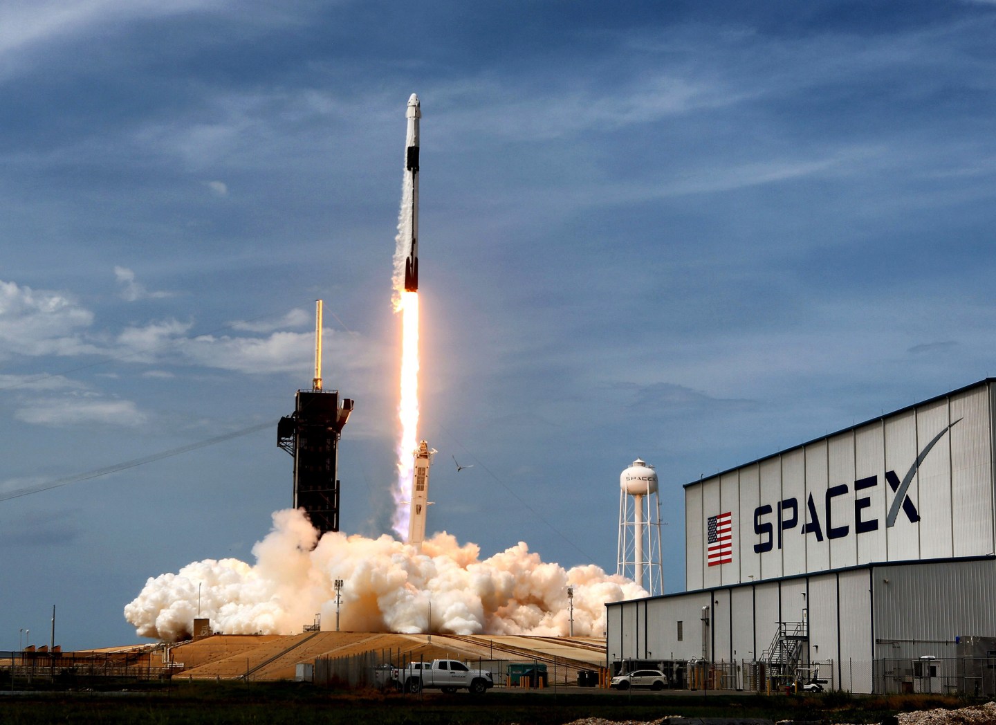 A SpaceX rocket launch carrying Starlink satellites.