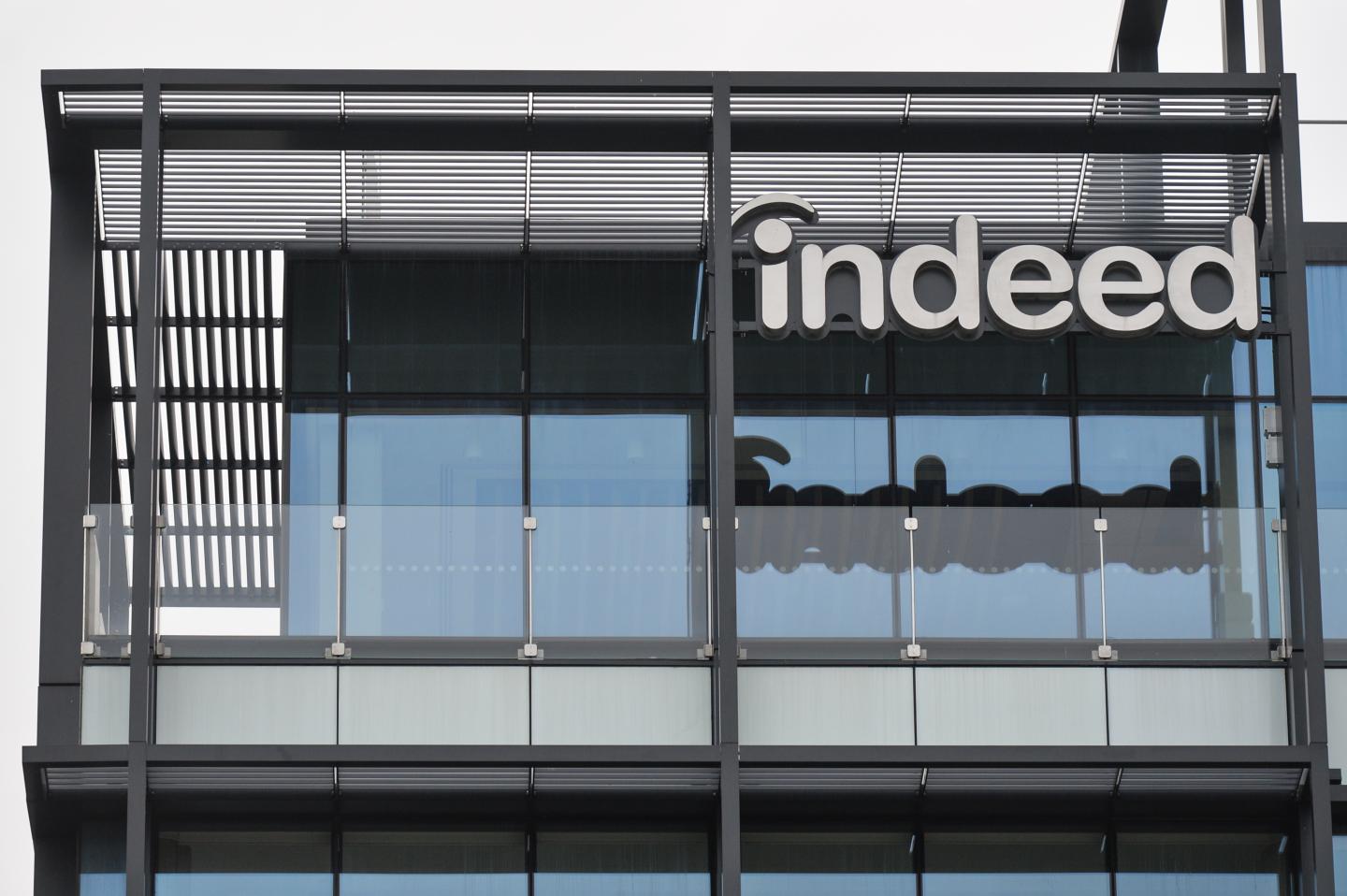 ndeed logo seen at Indeed EMEA headquarters building in Dublin.