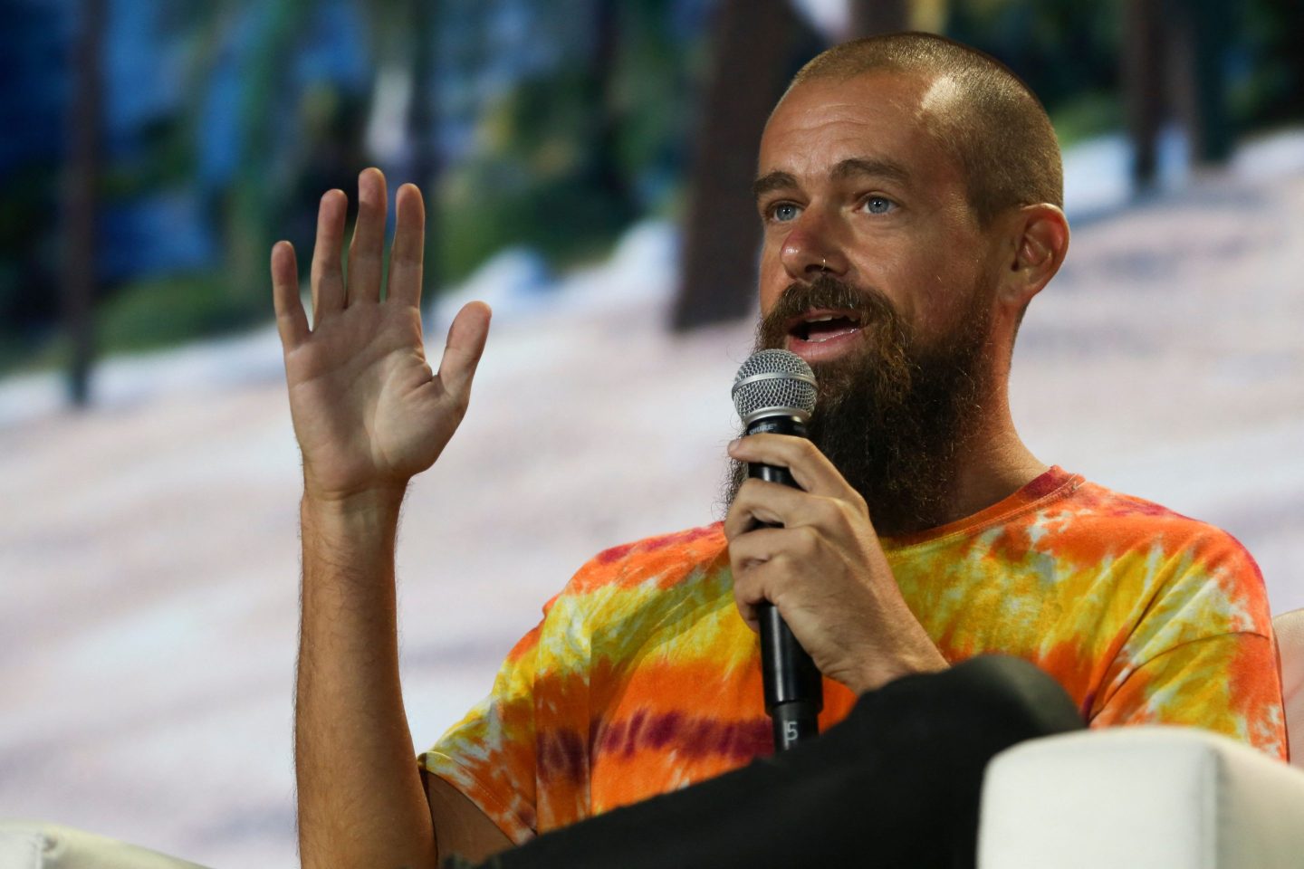 Jack Dorsey, co-founder and former Twitter CEO, speaks at a 2021 cryptocurrency conference in Miami.