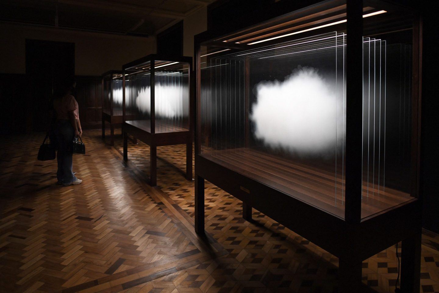 An art installation entitled "The Cloud" by Argentine conceptual artist Leandro Erlich at the Centro Cultural Banco do Brasil in Belo Horizonte, Brazil, in 2021.