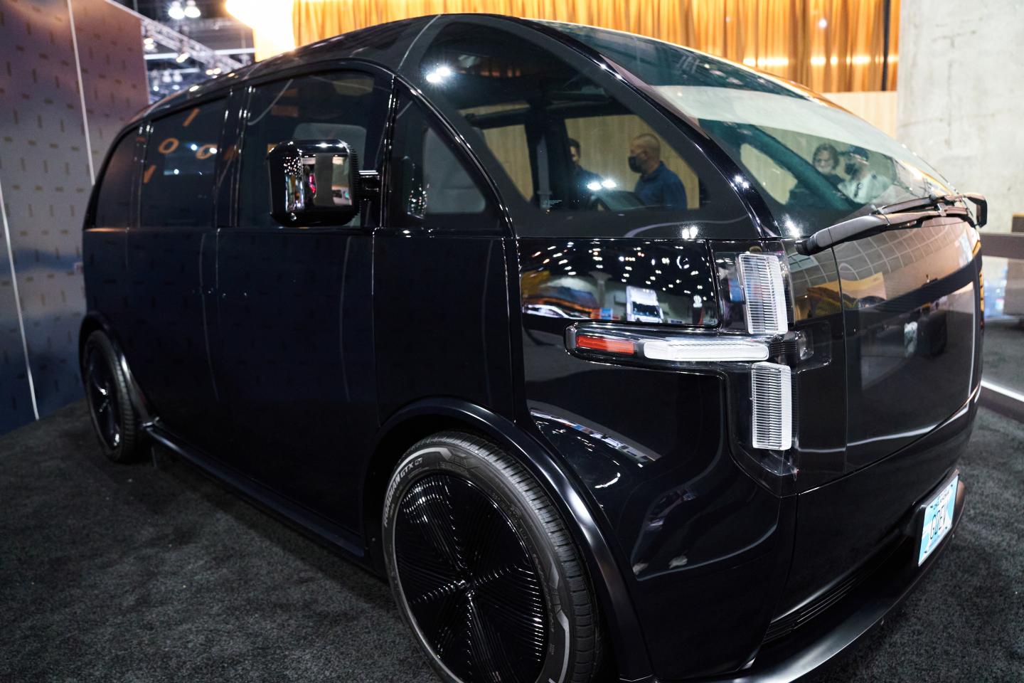 A Canoo prototype electric van on display at AutoMobility LA ahead of the Los Angeles Auto Show in Los Angeles, California, U.S., on Thursday, Nov. 18, 2021. Covid-19 canceled the Los Angeles Auto Show in 2020 and now that the show is back, some automakers have decided they didn't need it anyway. Photographer: Bing Guan/Bloomberg via Getty Images