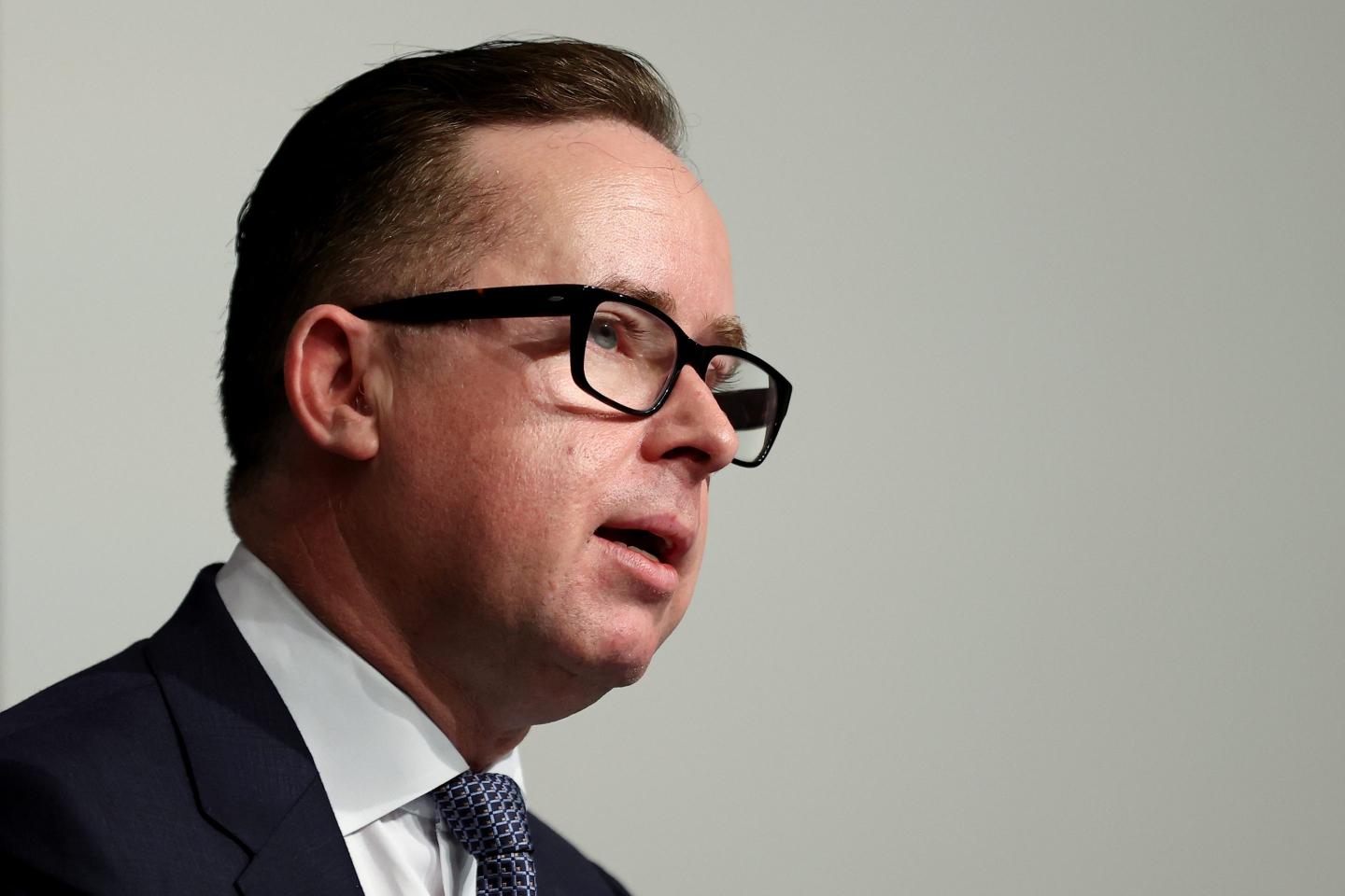 Alan Joyce, CEO of Qantas Airways, at a news conference in Sydney, Feb. 24, 2022. 