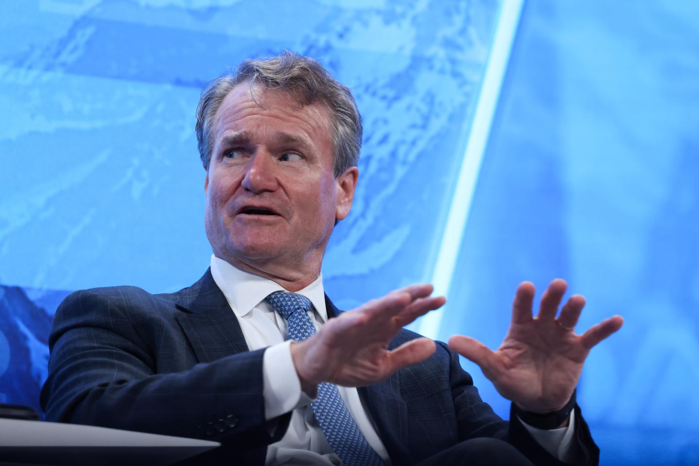 Brian Moynihan, CEO of Bank of America, speaking at the World Economic Forum in Davos Switzerland in 2022