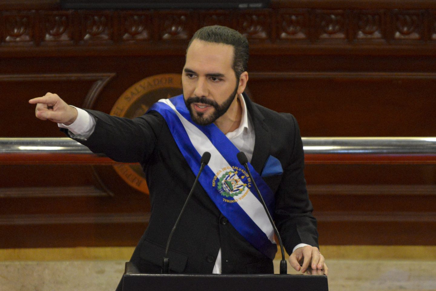 Salvadoran president Nayib Bukele delivers a message