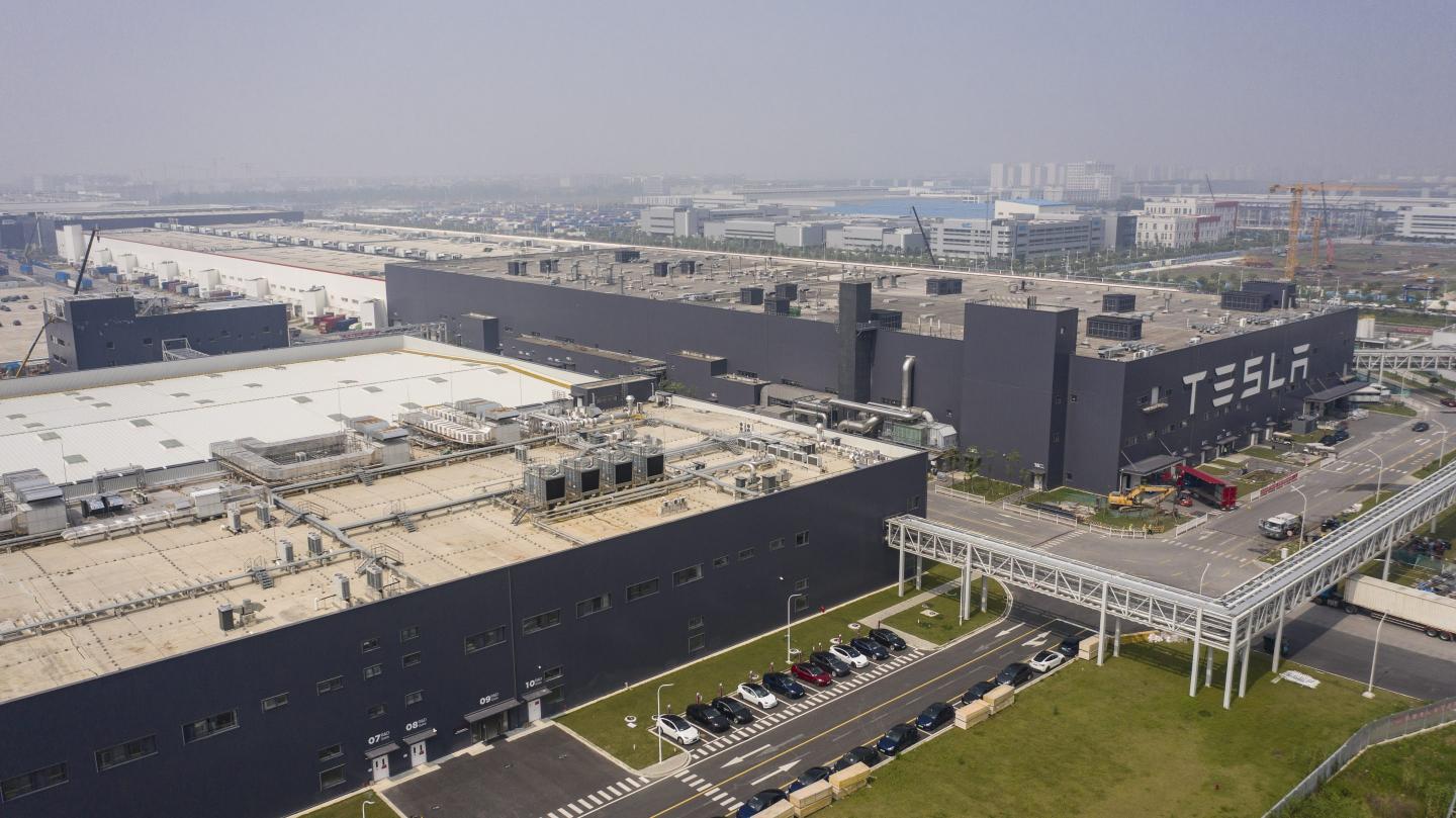 An aerial view of Tesla's Shanghai Gigafactory