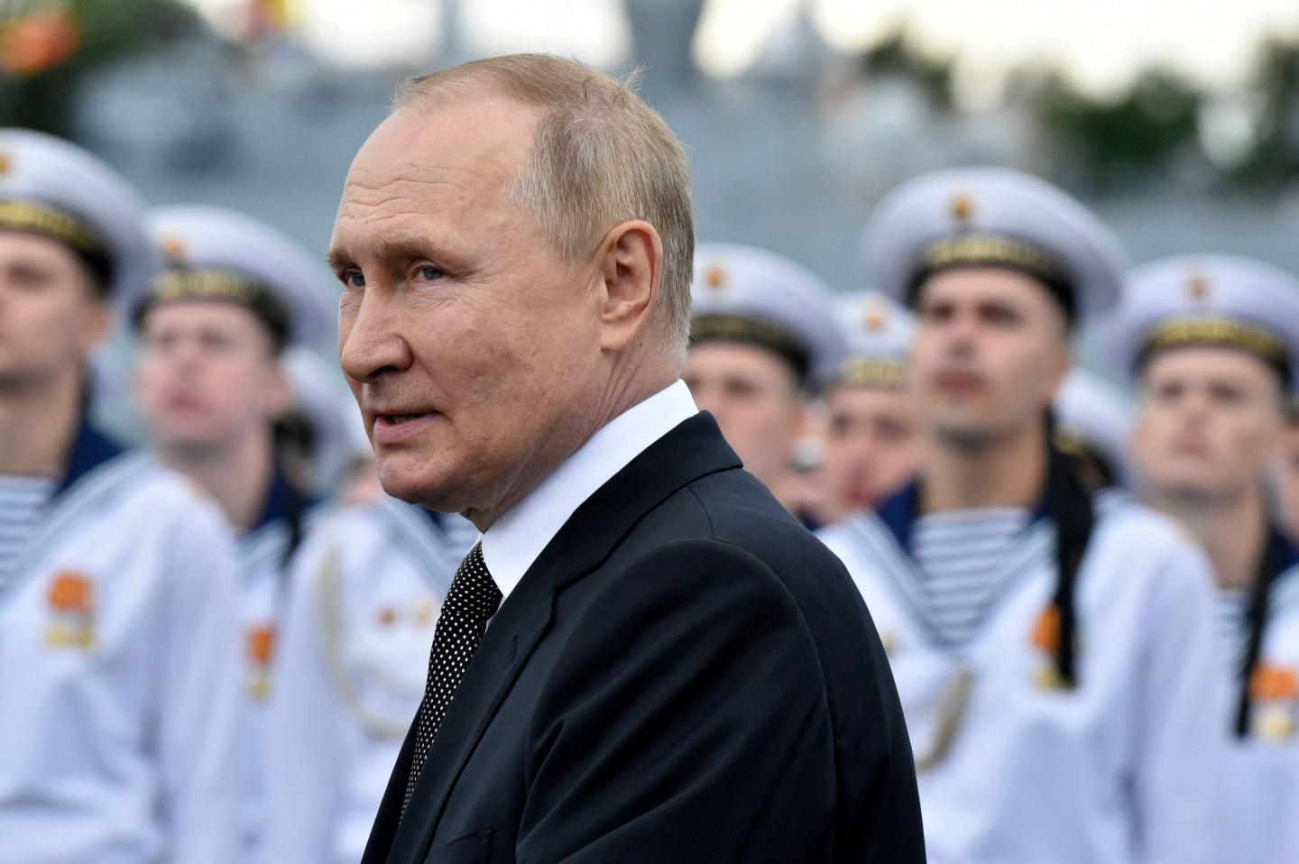 Russian president Vladimir Putin attending a Navy Day Parade