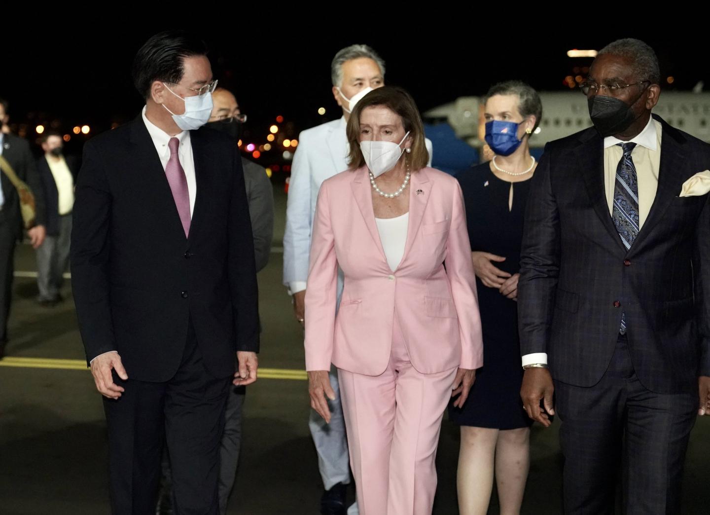 Photo of U.S. House Speaker Nancy Pelosi landing in Taipei, Taiwan, on August 2, 2022.