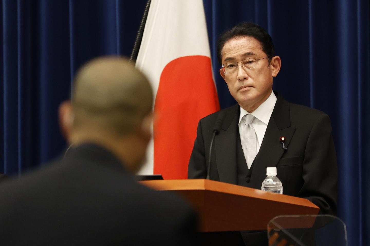 Japanese Prime Minister Fumio Kishida speaks during a press conference