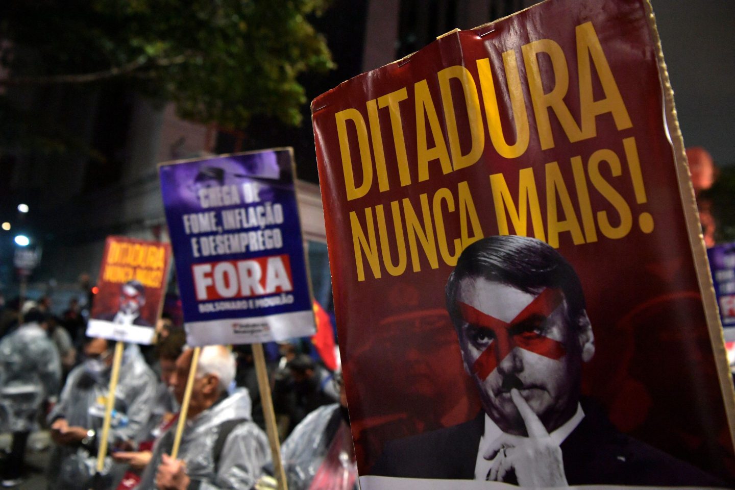 Students participate in a demonstration in defense of democracy and justice and against Brazilian President Jair Bolsonaro in Sao Paulo