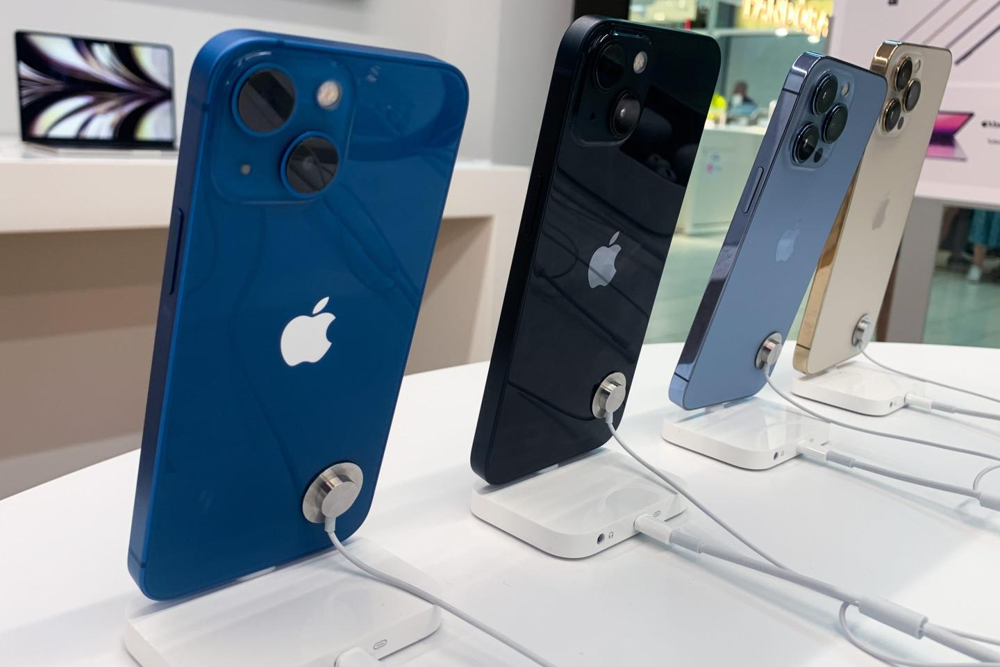 Apple iPhones are seen at the store