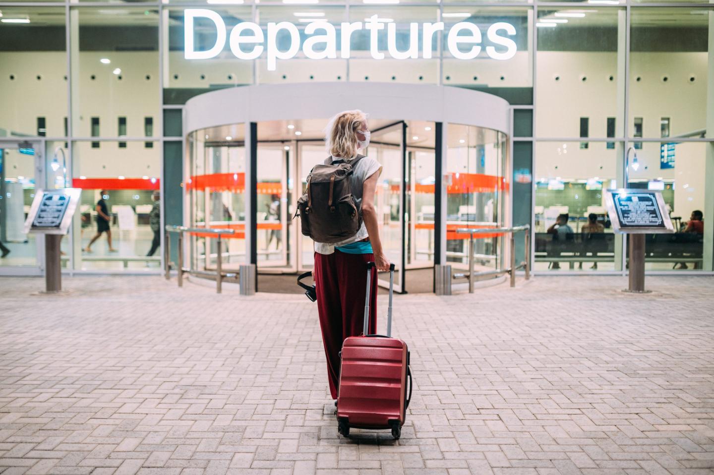 A lone traveler in an airport