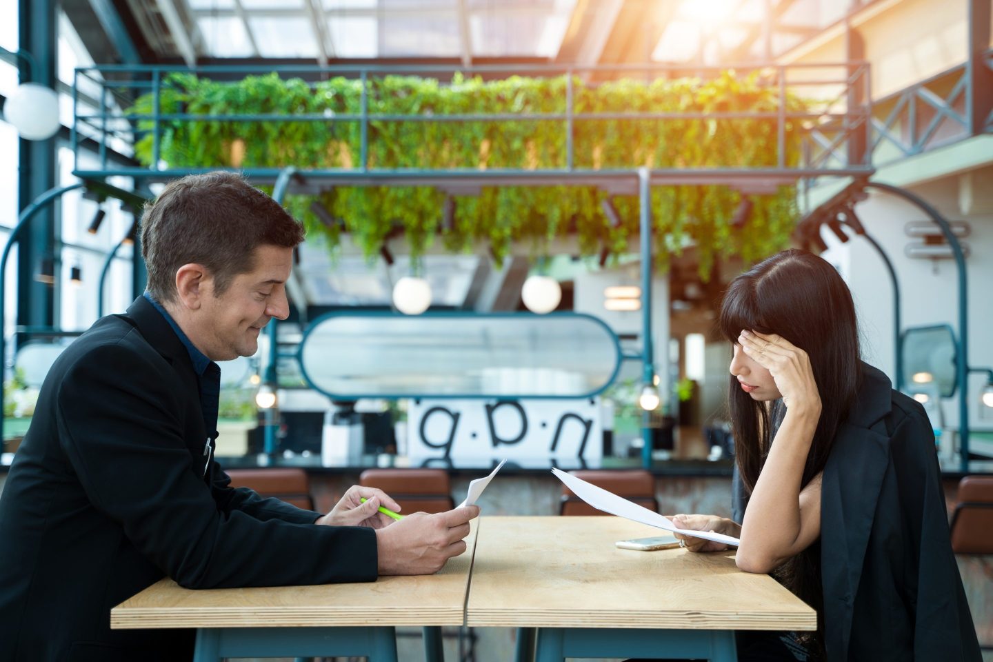 A woman interviews for a job