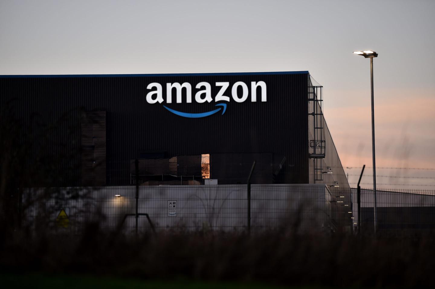 A general view outside an Amazon UK Services Ltd Warehouse