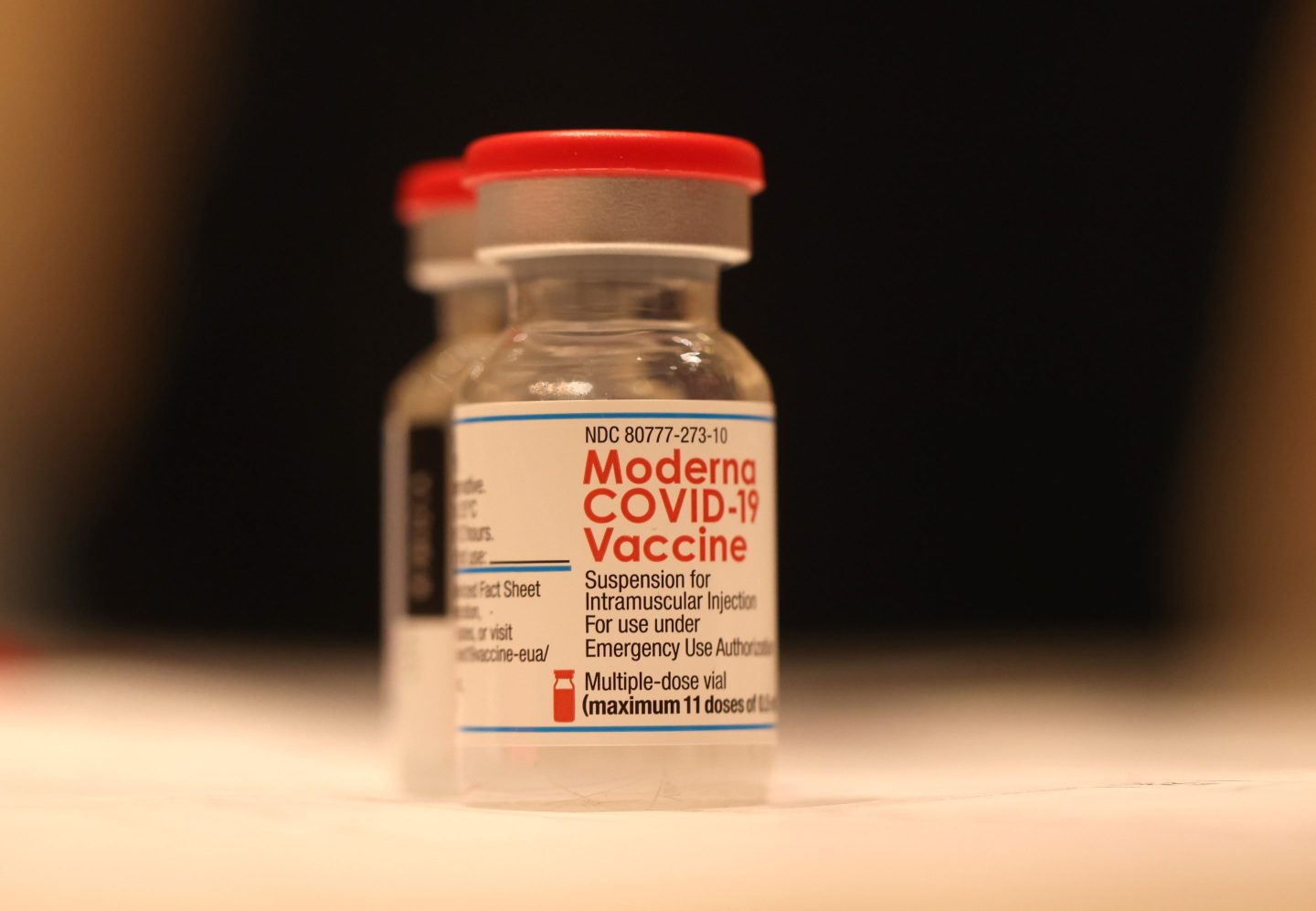 A vial of the Moderna COVID vaccine