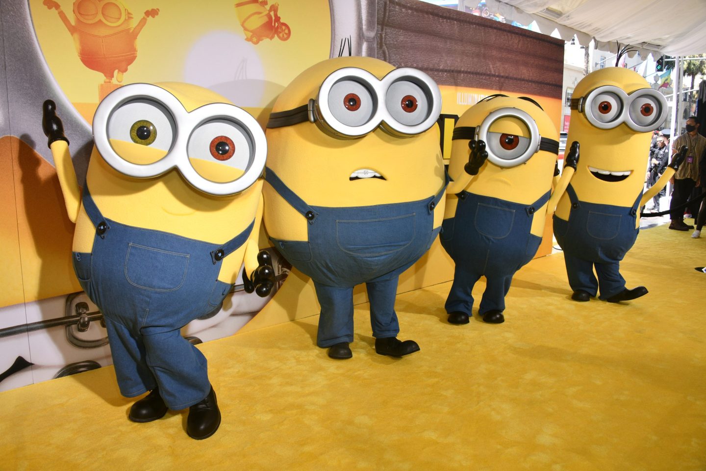 Photo of Minions Bob, Otto, Stuart and Dave, at the Los Angeles premiere of "Minions: The Rise of Gru," in Hollywood, California, on June 25, 2022.